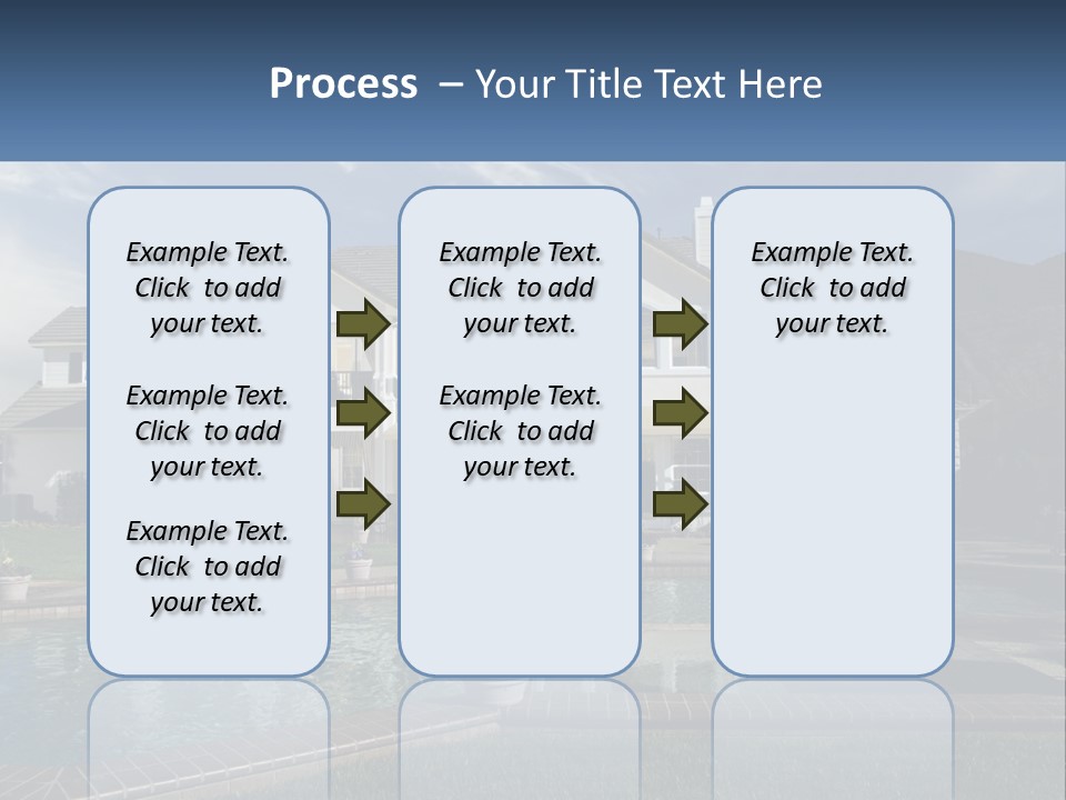A Large White House With A Pool In Front Of It PowerPoint Template