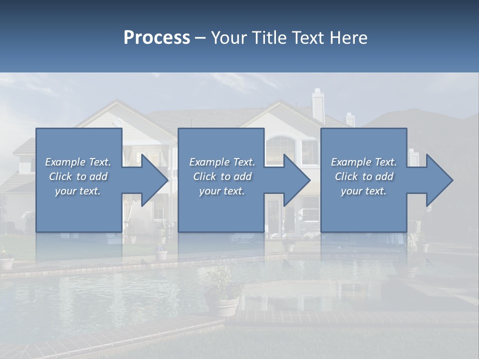 A Large White House With A Pool In Front Of It PowerPoint Template