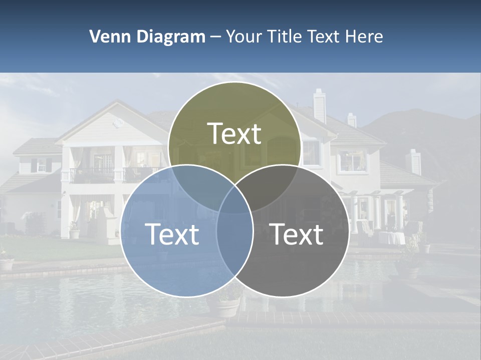 A Large White House With A Pool In Front Of It PowerPoint Template