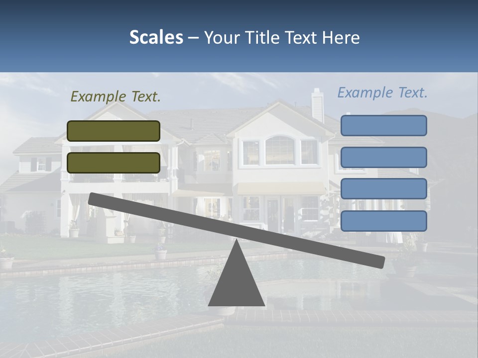 A Large White House With A Pool In Front Of It PowerPoint Template