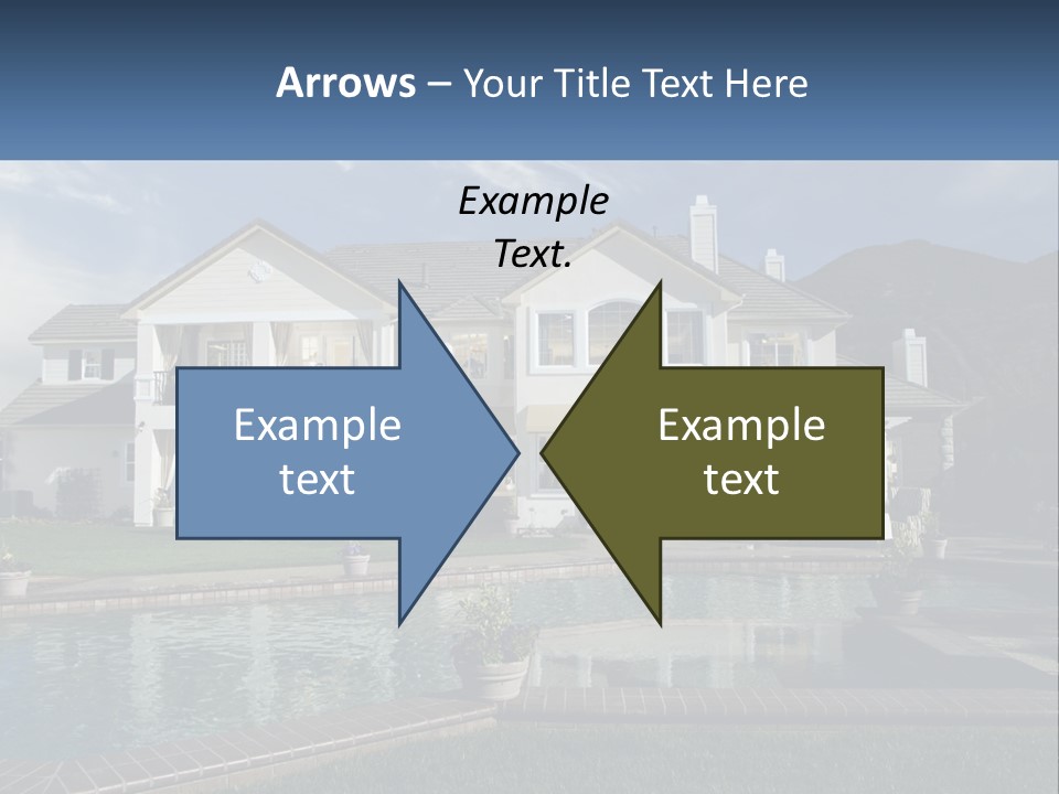 A Large White House With A Pool In Front Of It PowerPoint Template