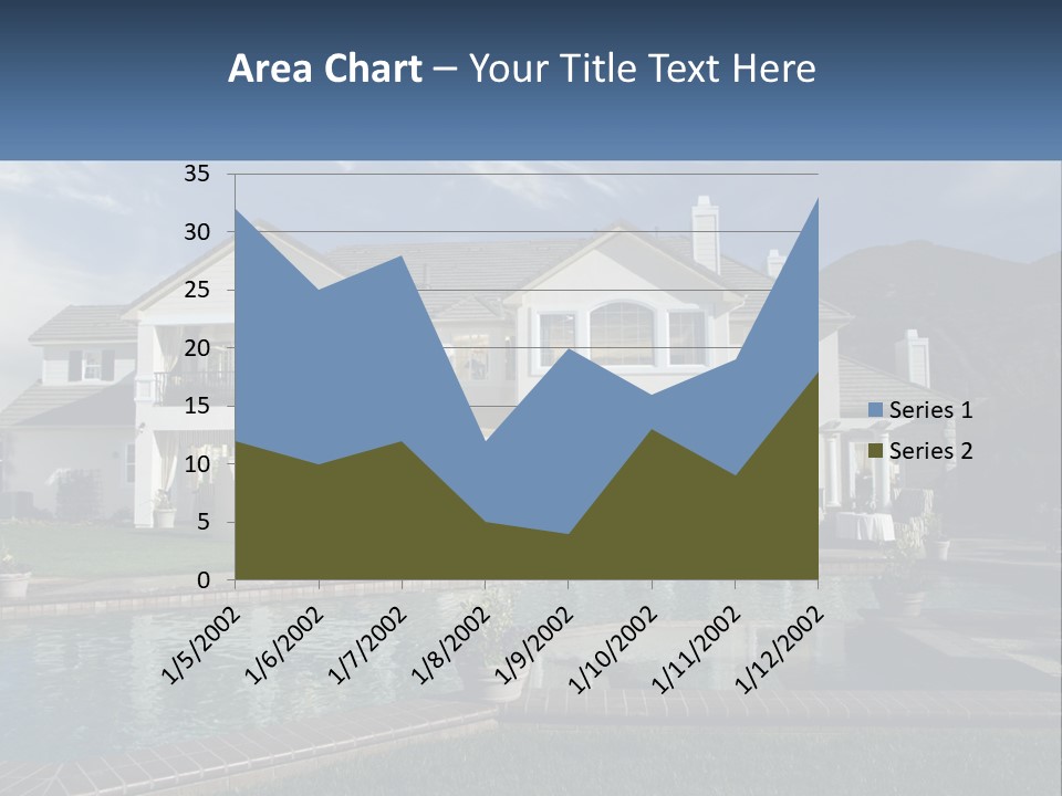 A Large White House With A Pool In Front Of It PowerPoint Template