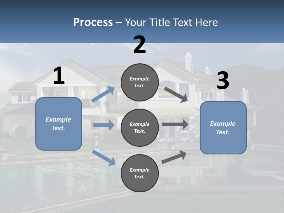 A Large White House With A Pool In Front Of It PowerPoint Template