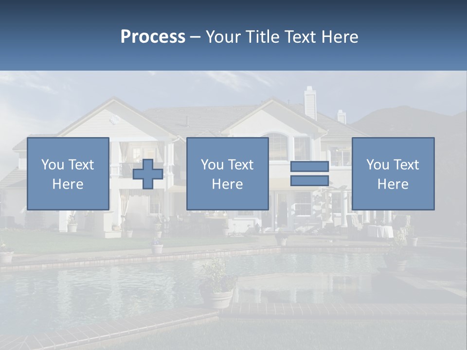 A Large White House With A Pool In Front Of It PowerPoint Template