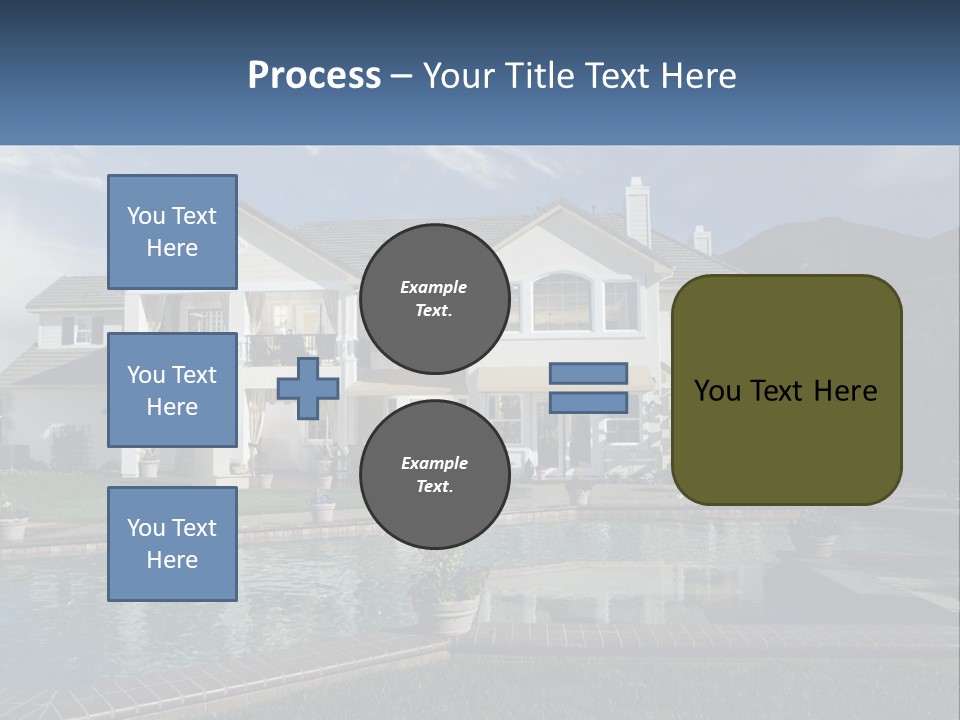 A Large White House With A Pool In Front Of It PowerPoint Template