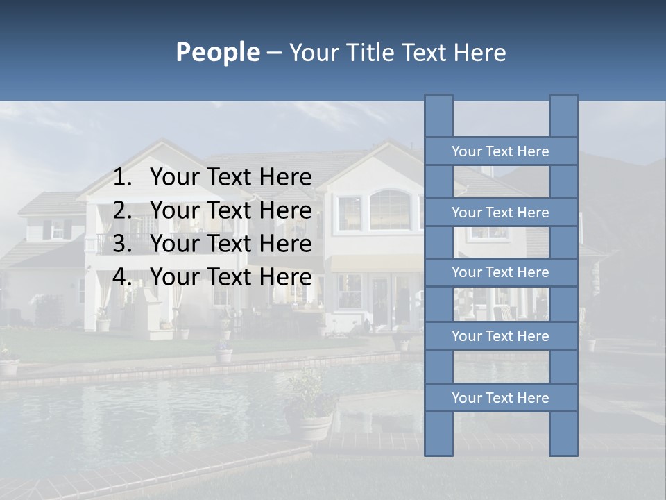 A Large White House With A Pool In Front Of It PowerPoint Template