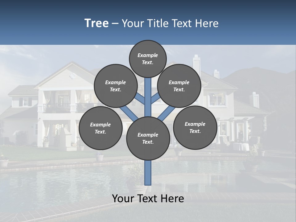 A Large White House With A Pool In Front Of It PowerPoint Template