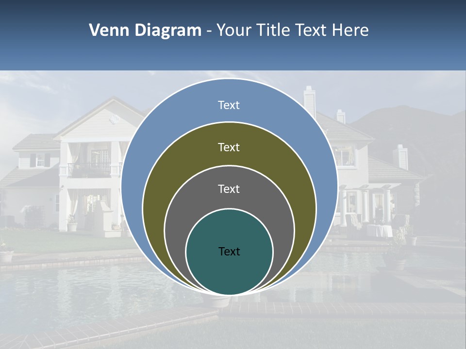 A Large White House With A Pool In Front Of It PowerPoint Template