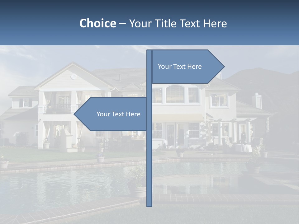 A Large White House With A Pool In Front Of It PowerPoint Template