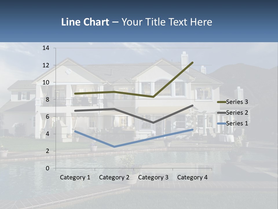 A Large White House With A Pool In Front Of It PowerPoint Template