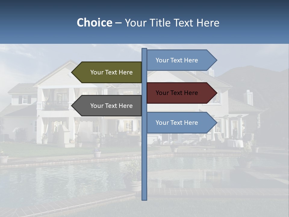 A Large White House With A Pool In Front Of It PowerPoint Template