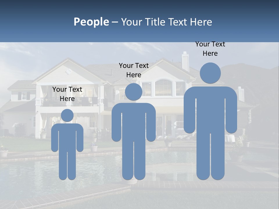 A Large White House With A Pool In Front Of It PowerPoint Template