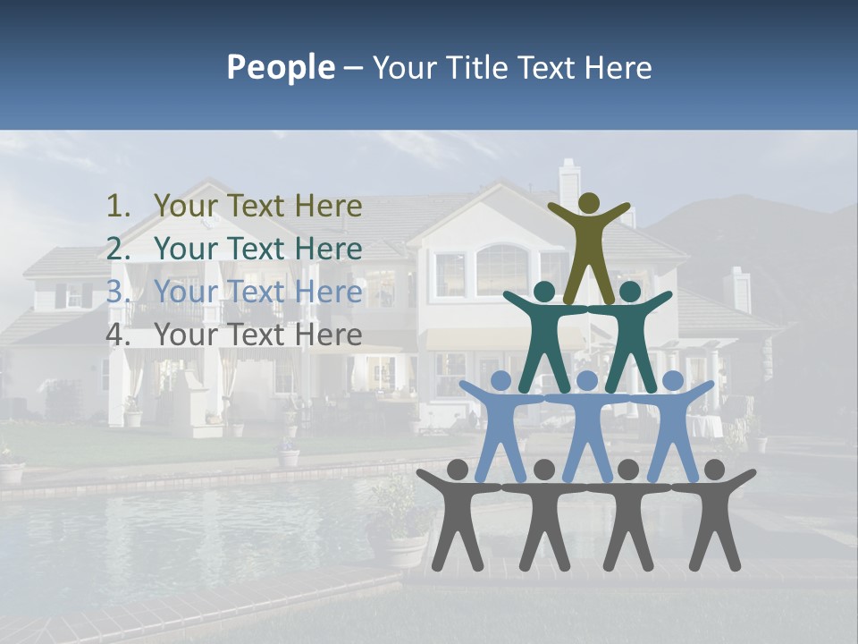 A Large White House With A Pool In Front Of It PowerPoint Template