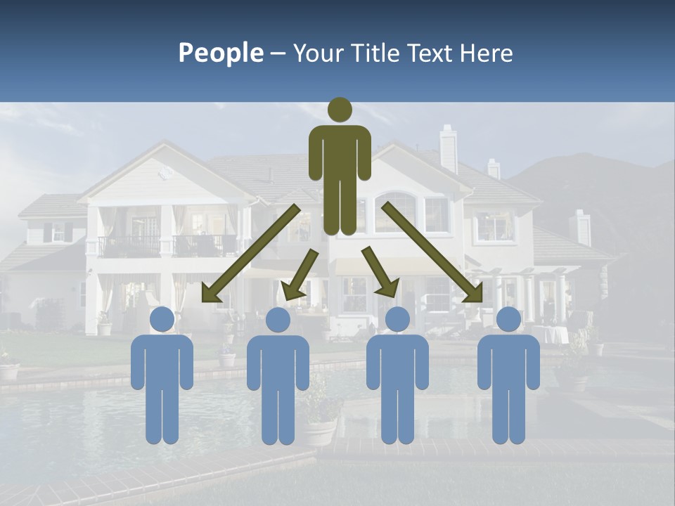 A Large White House With A Pool In Front Of It PowerPoint Template