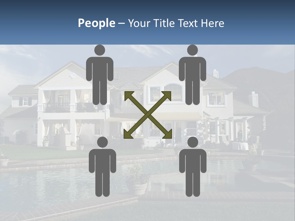 A Large White House With A Pool In Front Of It PowerPoint Template