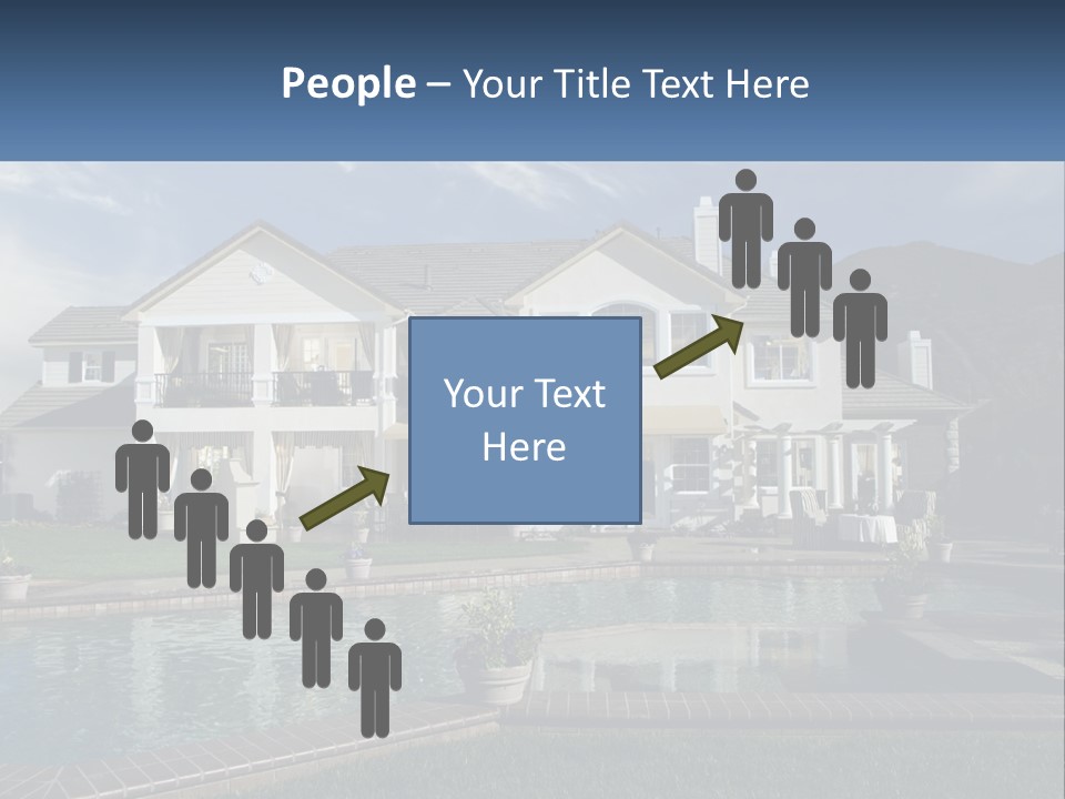 A Large White House With A Pool In Front Of It PowerPoint Template