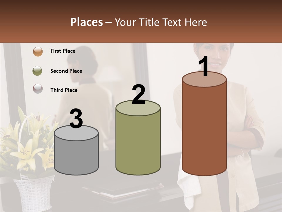 A Woman Standing In Front Of A Mirror With Her Arms Crossed PowerPoint Template