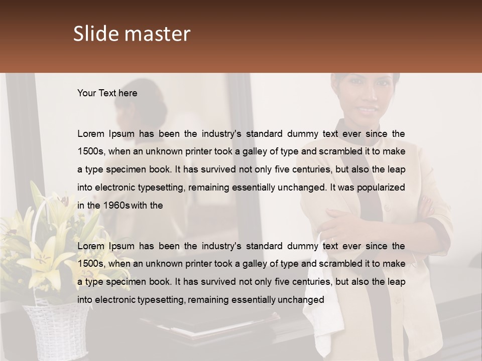 A Woman Standing In Front Of A Mirror With Her Arms Crossed PowerPoint Template