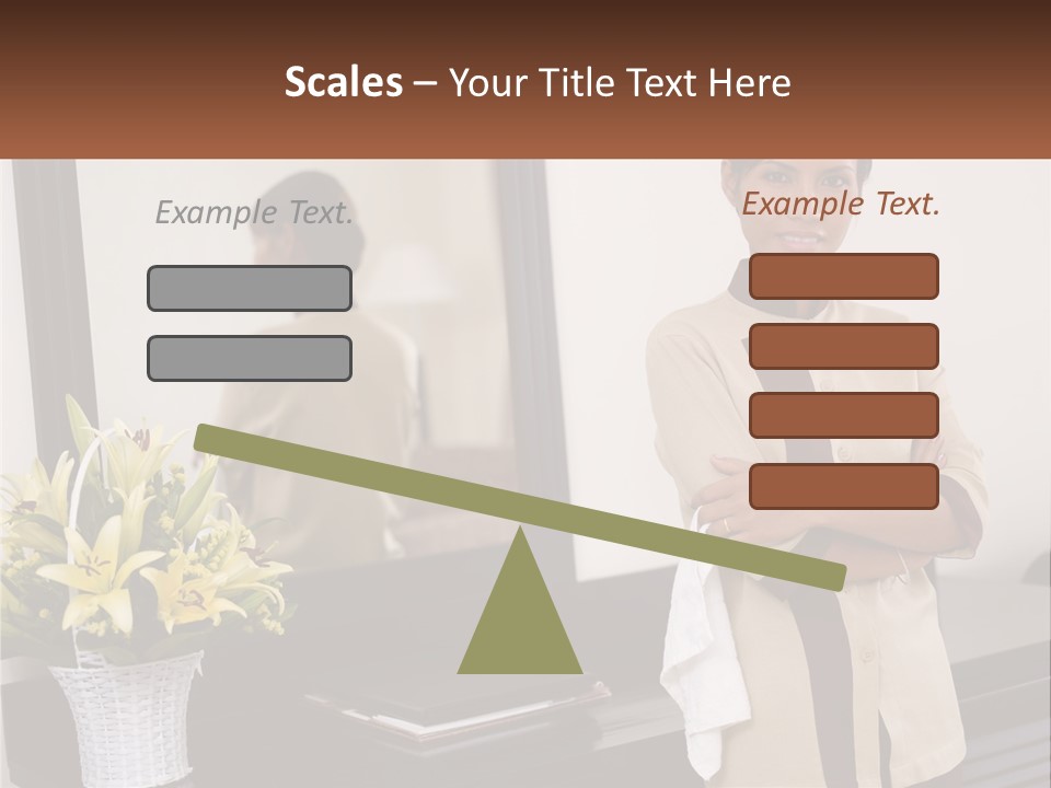 A Woman Standing In Front Of A Mirror With Her Arms Crossed PowerPoint Template