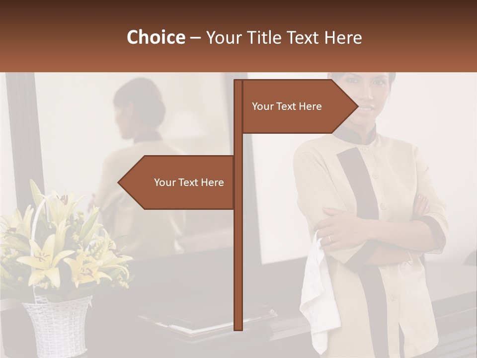 A Woman Standing In Front Of A Mirror With Her Arms Crossed PowerPoint Template