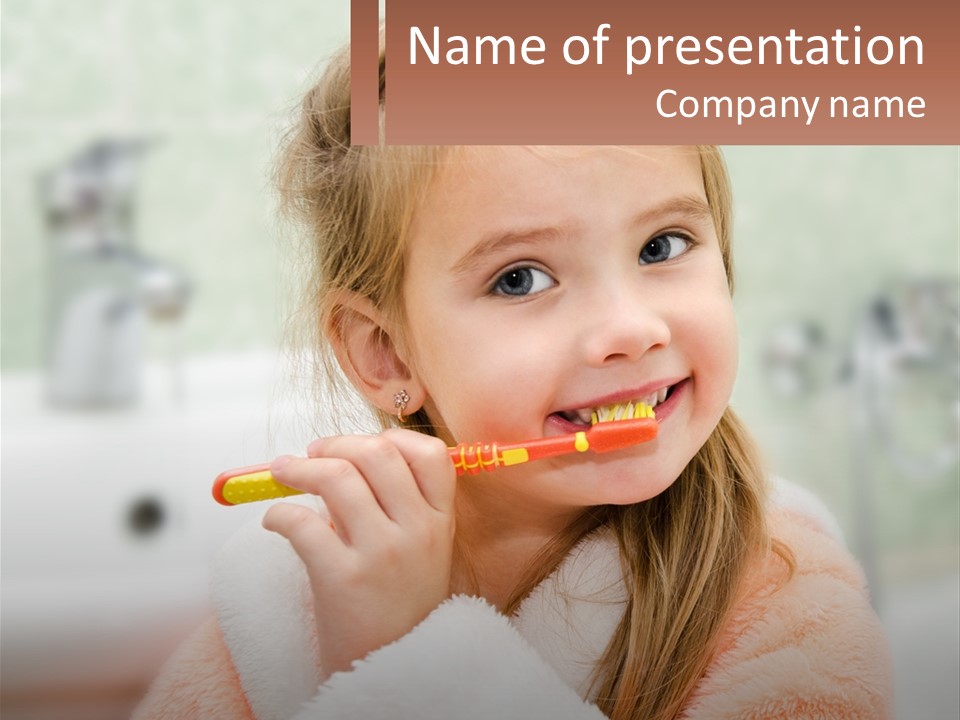 A Little Girl Brushing Her Teeth With A Toothbrush PowerPoint Template