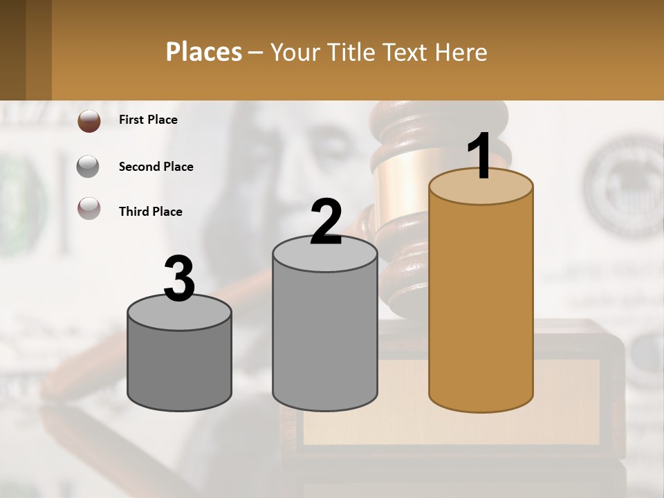 A Judge's Gavel On Top Of A Pile Of Money PowerPoint Template