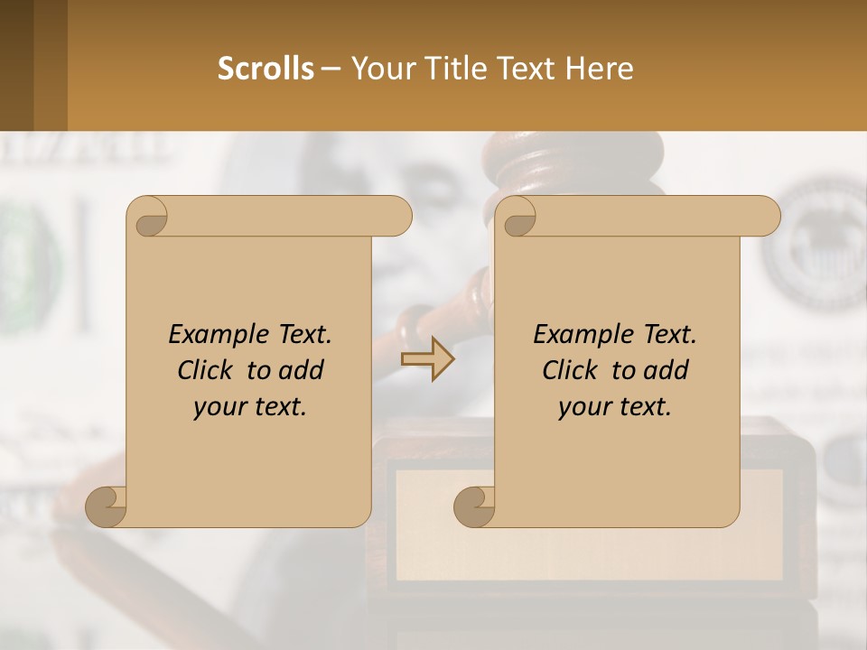 A Judge's Gavel On Top Of A Pile Of Money PowerPoint Template