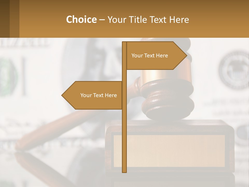 A Judge's Gavel On Top Of A Pile Of Money PowerPoint Template