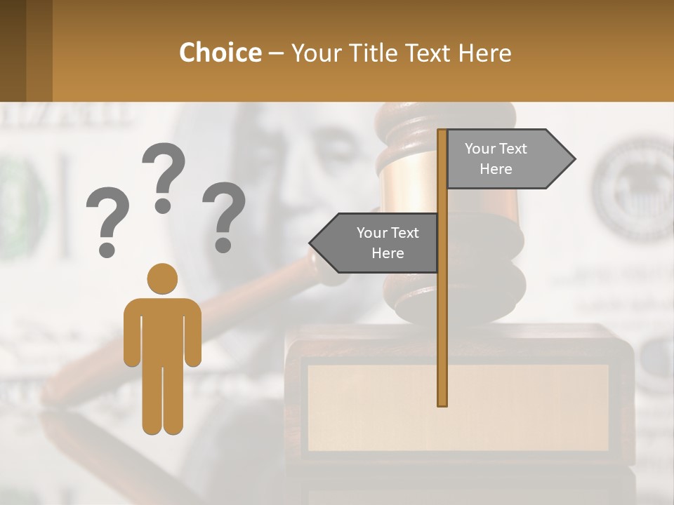 A Judge's Gavel On Top Of A Pile Of Money PowerPoint Template