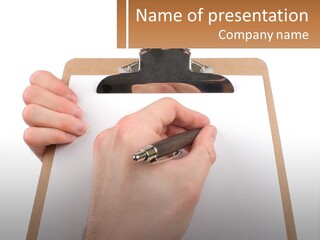 A Person Writing On A Clipboard With A Pen PowerPoint Template