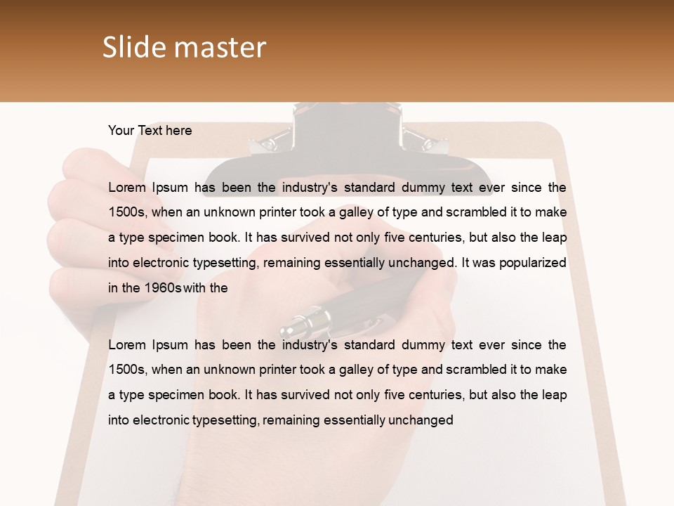 A Person Writing On A Clipboard With A Pen PowerPoint Template