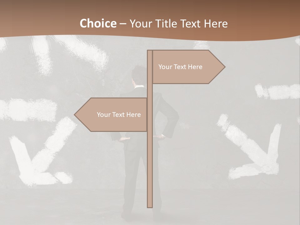 A Man Standing In Front Of A Wall With Arrows Drawn On It PowerPoint Template