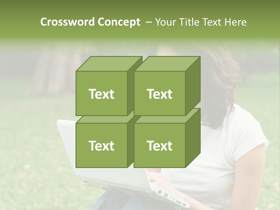 A Woman Sitting In The Grass Using A Laptop Computer PowerPoint Template