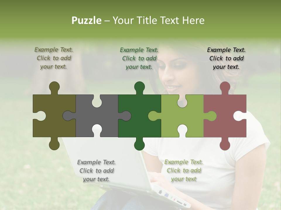 A Woman Sitting In The Grass Using A Laptop Computer PowerPoint Template