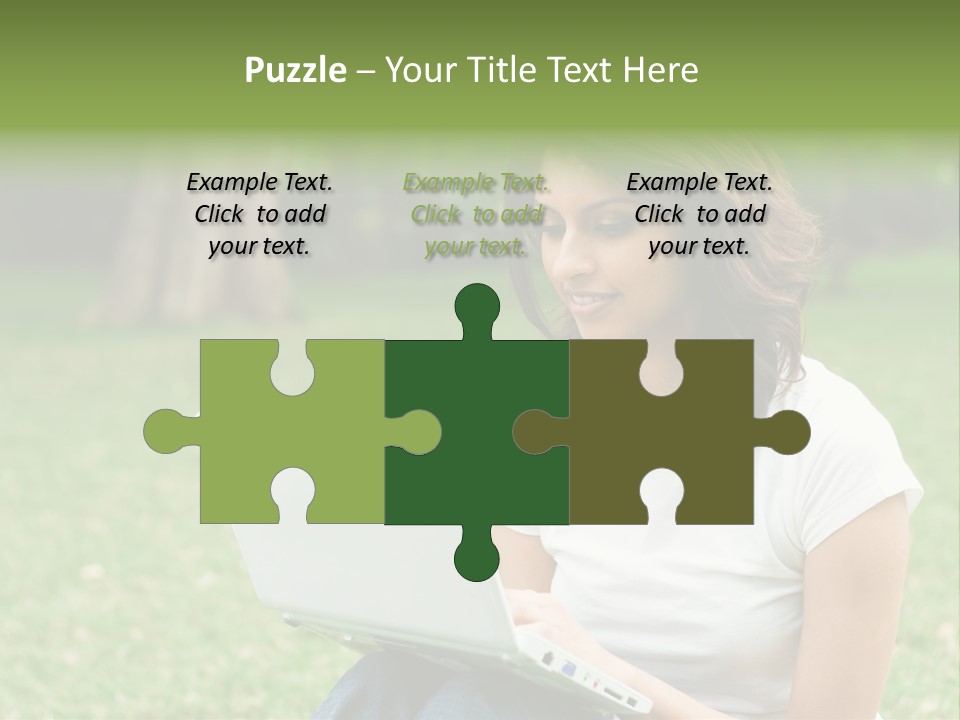 A Woman Sitting In The Grass Using A Laptop Computer PowerPoint Template