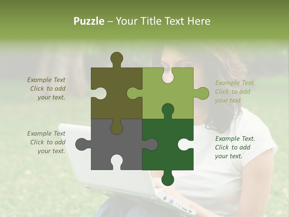 A Woman Sitting In The Grass Using A Laptop Computer PowerPoint Template