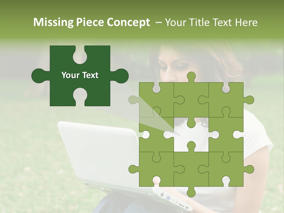 A Woman Sitting In The Grass Using A Laptop Computer PowerPoint Template