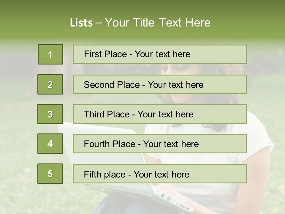 A Woman Sitting In The Grass Using A Laptop Computer PowerPoint Template