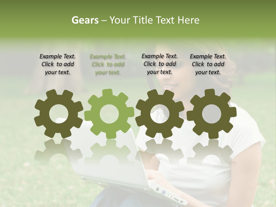 A Woman Sitting In The Grass Using A Laptop Computer PowerPoint Template