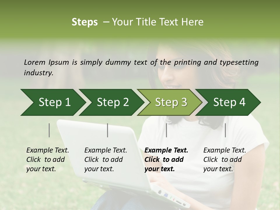 A Woman Sitting In The Grass Using A Laptop Computer PowerPoint Template