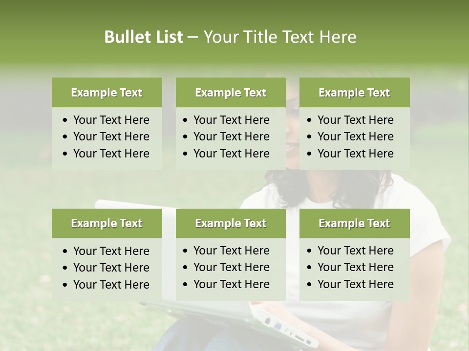 A Woman Sitting In The Grass Using A Laptop Computer PowerPoint Template