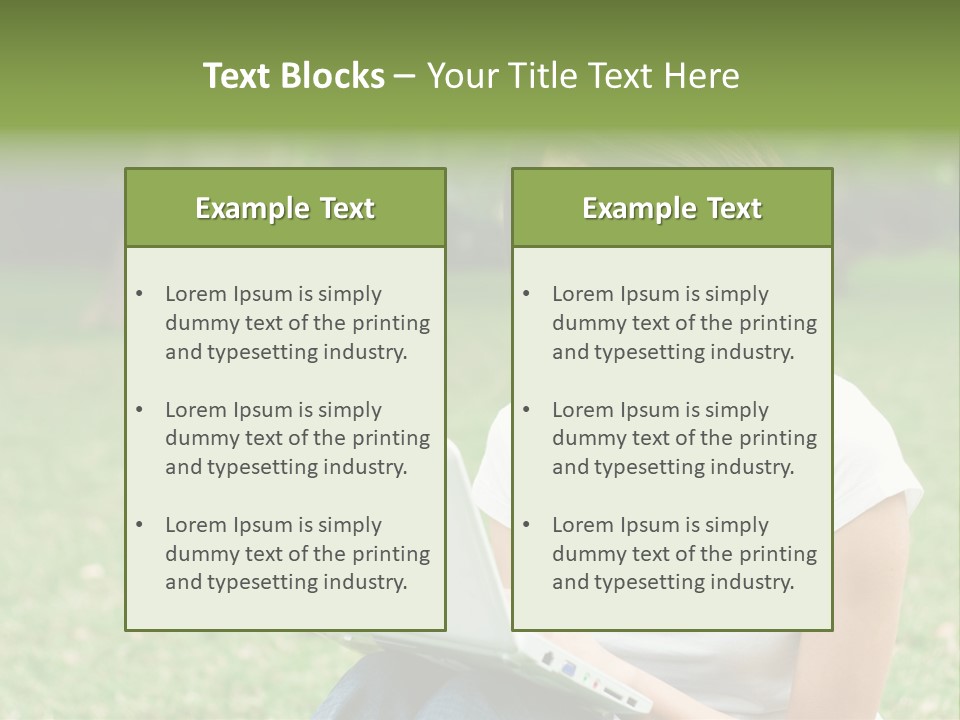 A Woman Sitting In The Grass Using A Laptop Computer PowerPoint Template