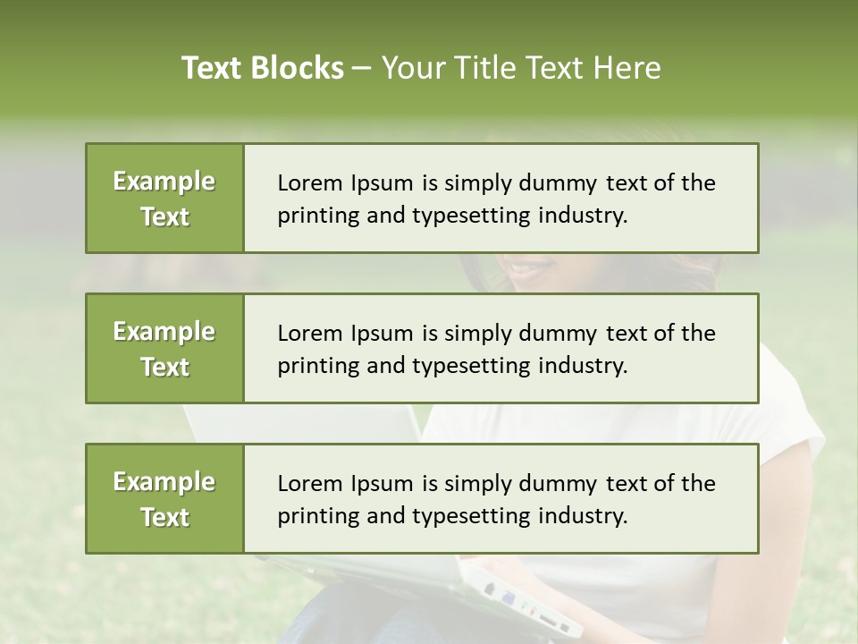 A Woman Sitting In The Grass Using A Laptop Computer PowerPoint Template