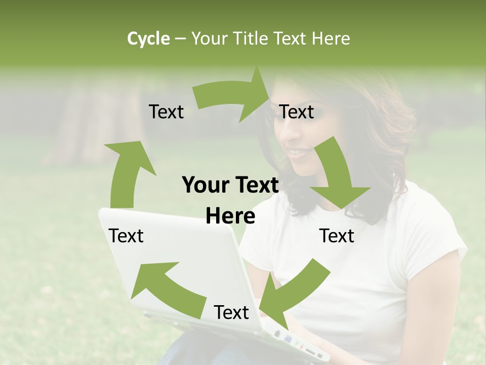 A Woman Sitting In The Grass Using A Laptop Computer PowerPoint Template