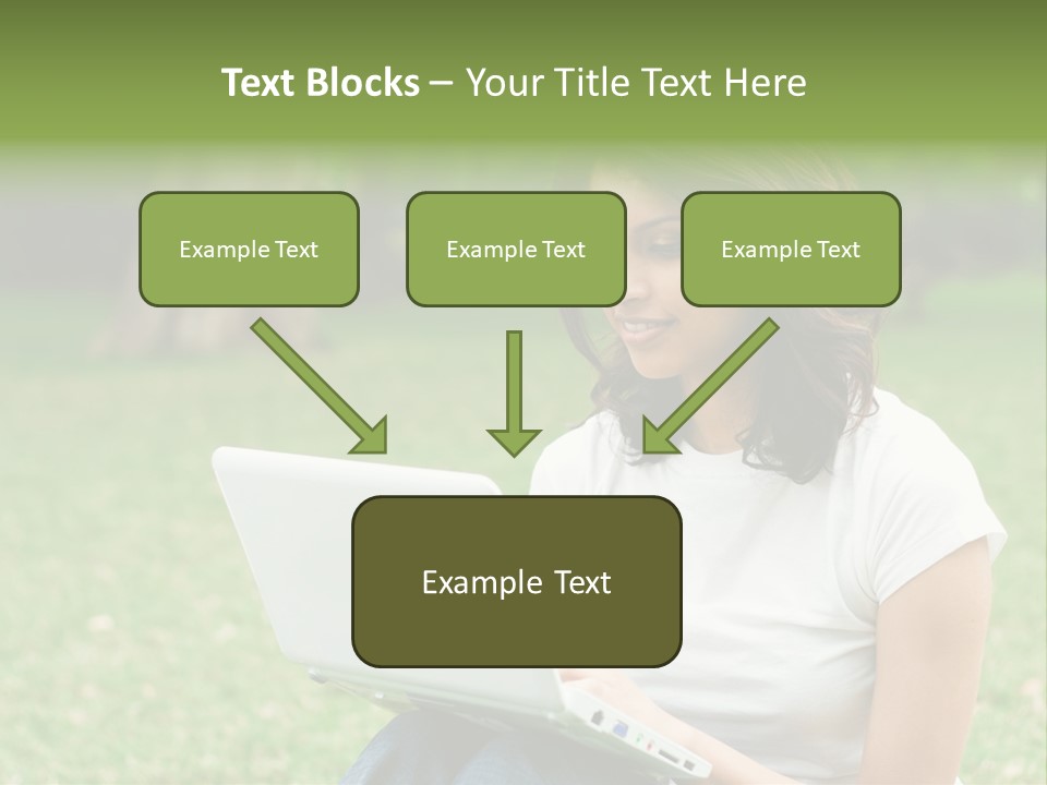 A Woman Sitting In The Grass Using A Laptop Computer PowerPoint Template