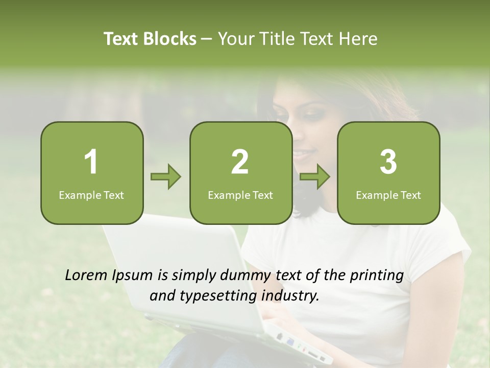 A Woman Sitting In The Grass Using A Laptop Computer PowerPoint Template