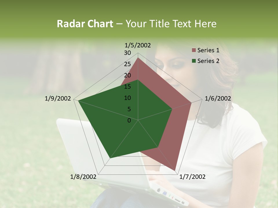 A Woman Sitting In The Grass Using A Laptop Computer PowerPoint Template