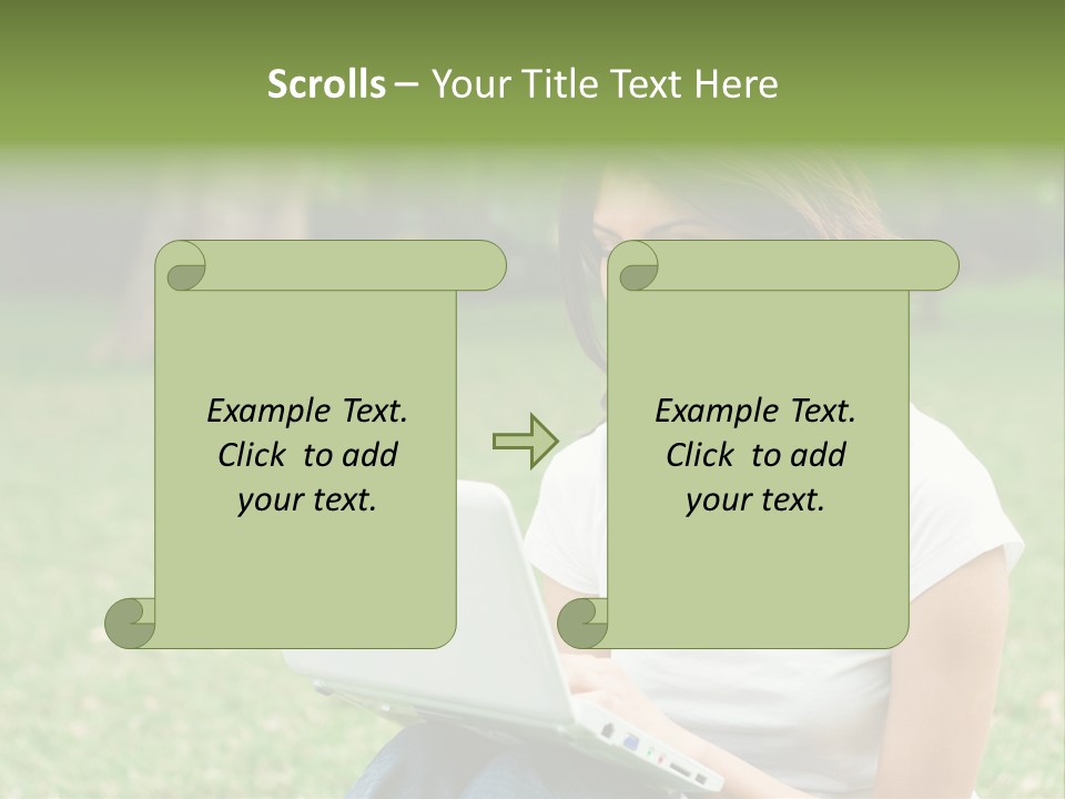 A Woman Sitting In The Grass Using A Laptop Computer PowerPoint Template