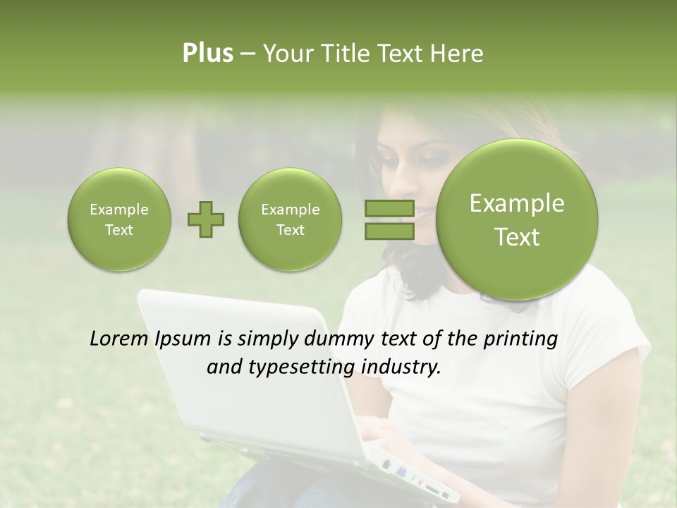 A Woman Sitting In The Grass Using A Laptop Computer PowerPoint Template