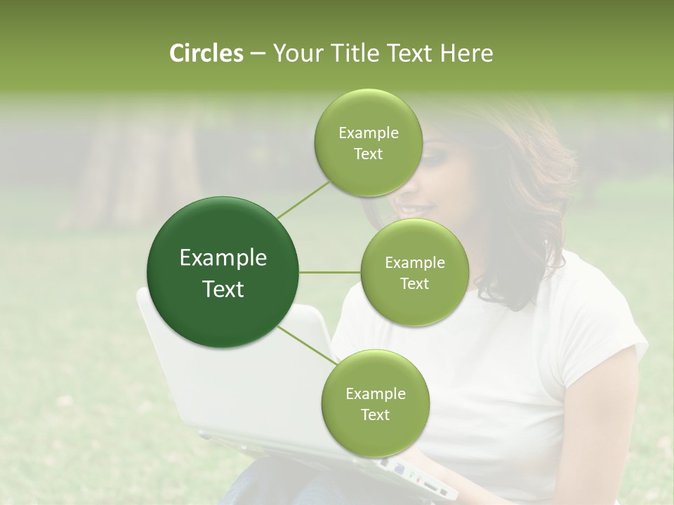 A Woman Sitting In The Grass Using A Laptop Computer PowerPoint Template